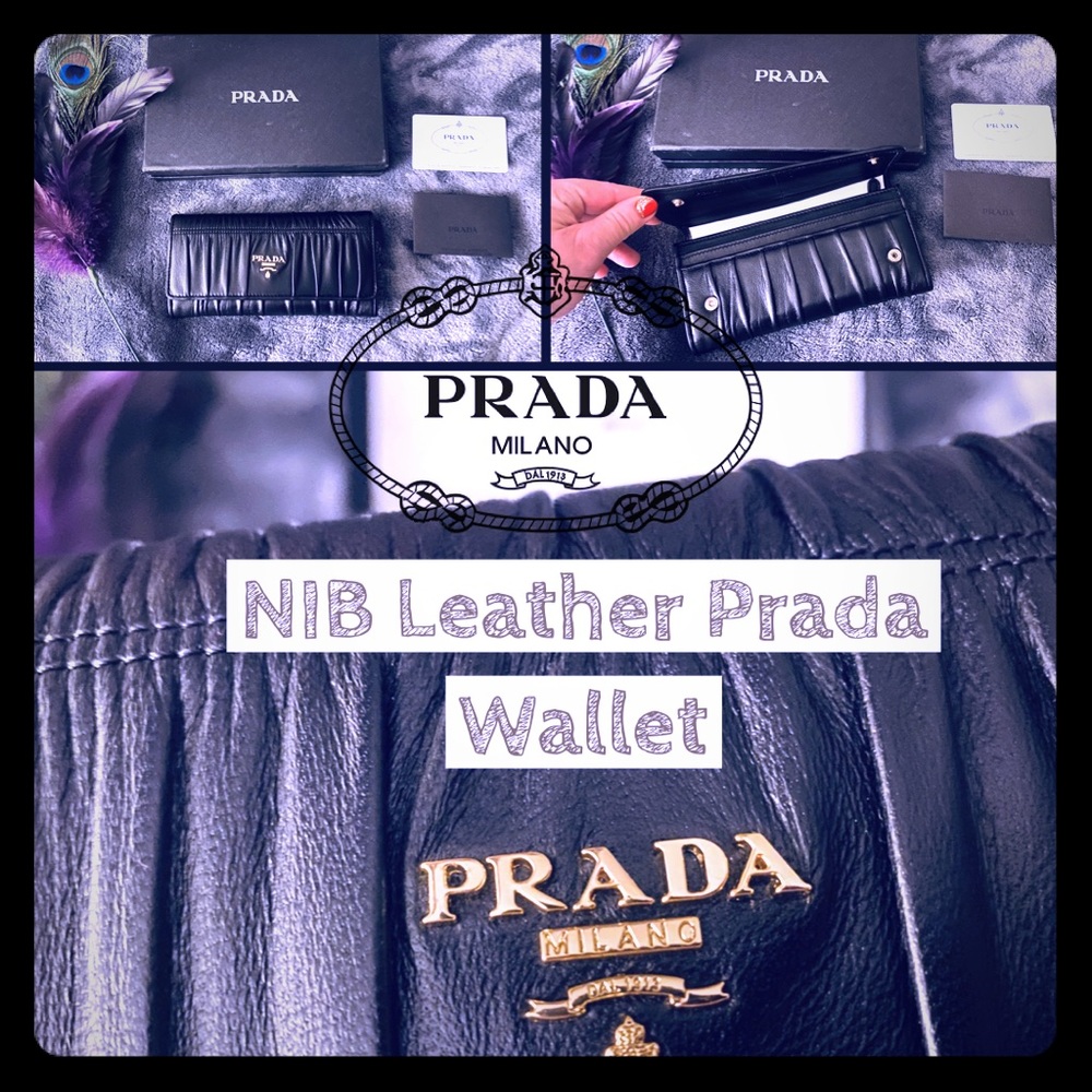 NEW Prada Nappa Gaufre Black Leather Wallet Button - Picture 2 of 15